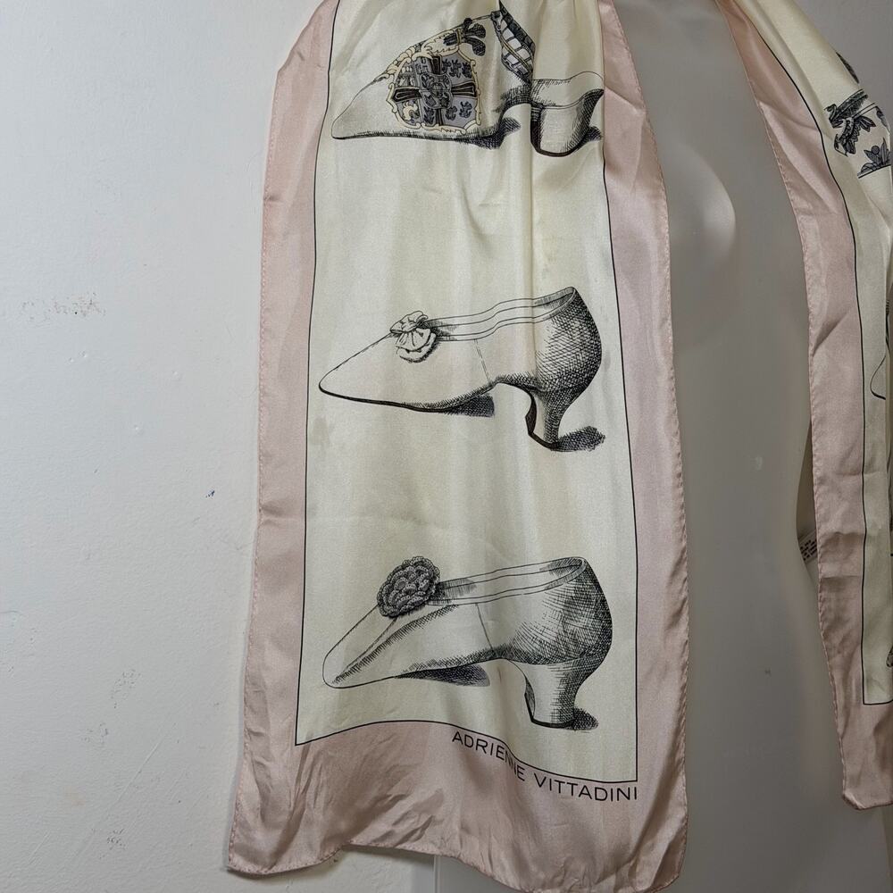 Adrienne Vittadini Silk Scarf Shoe Print Blush Cream Vintage Style 11x51 - Picture 4 of 9